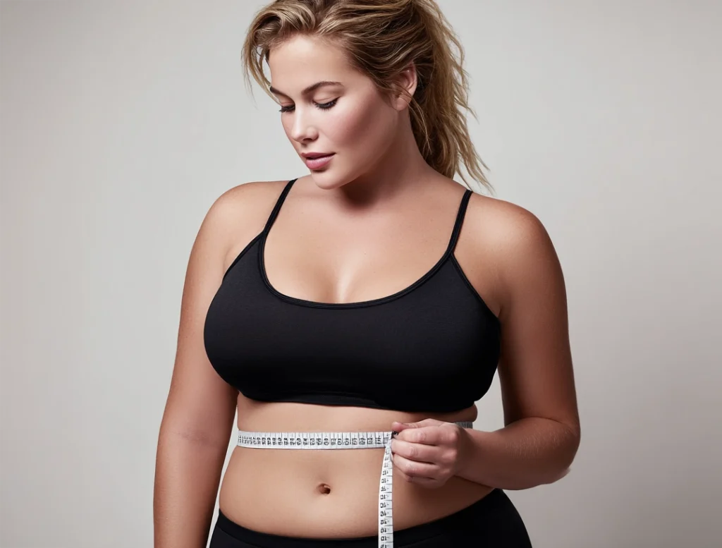 žena merajúca si obvod pása