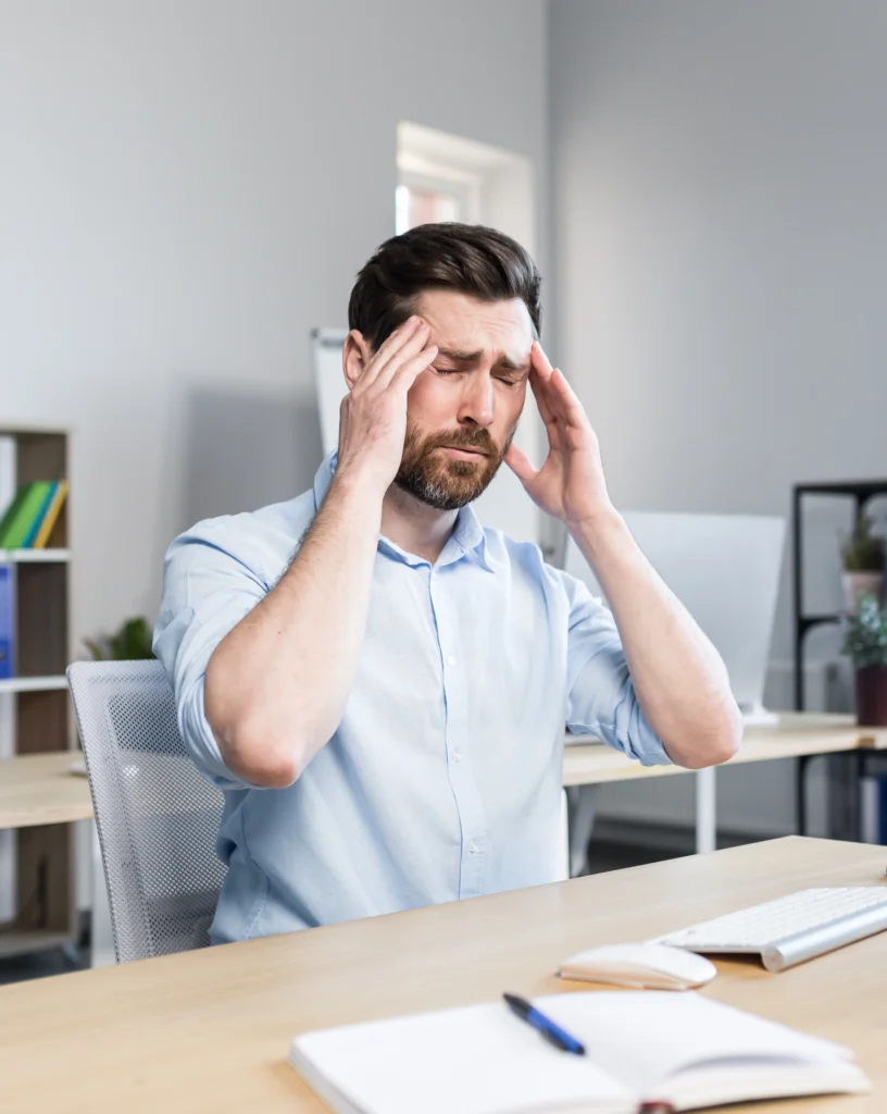 vystresovaný muž v kancelárii